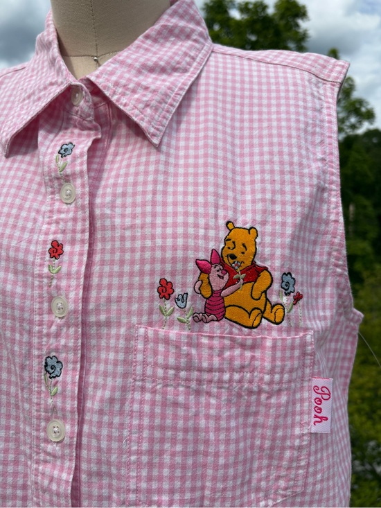 Vintage Tops - Vintage Winnie the Pooh Piglet Pink Gingham Top Large 90s Y2K Cottagecore Disney